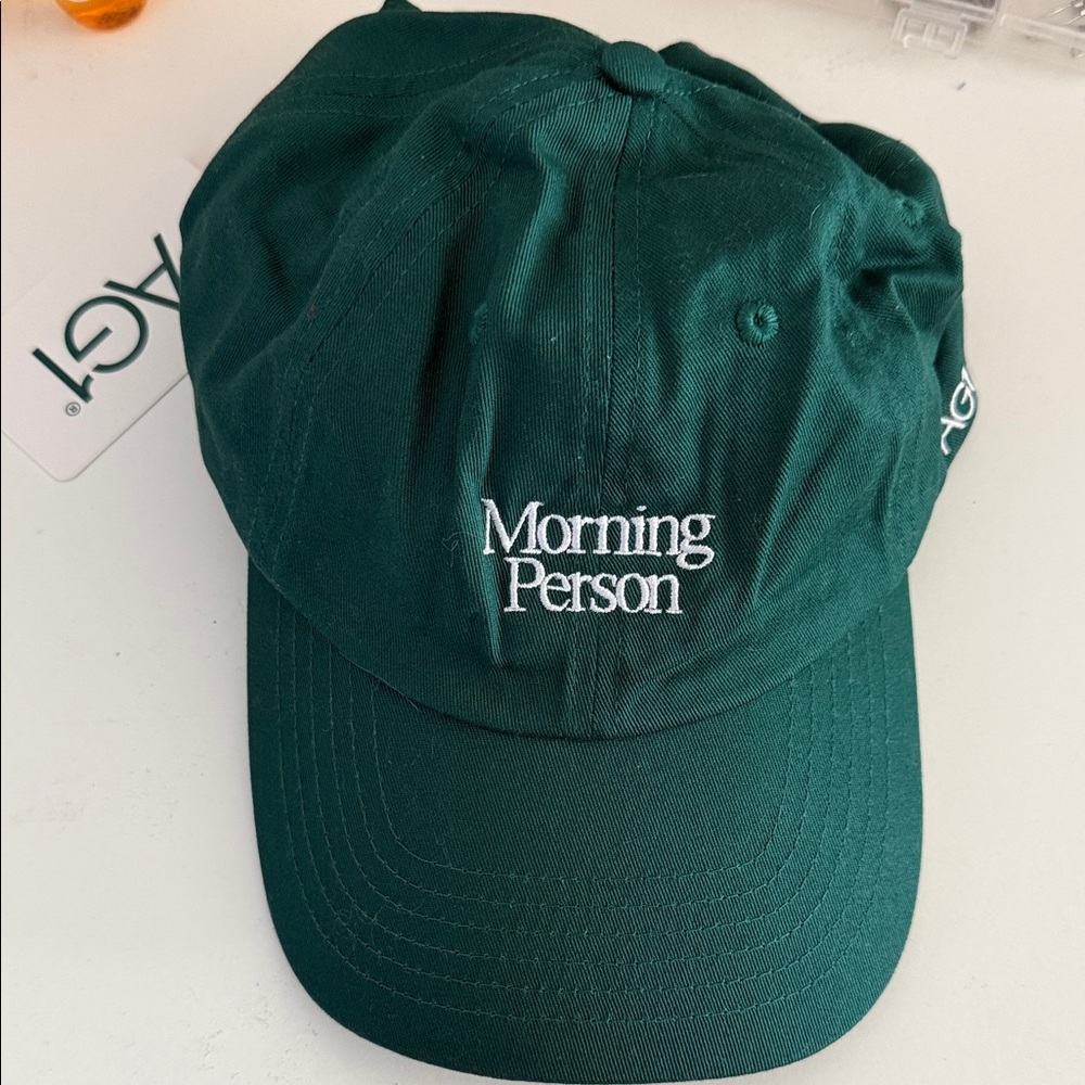 AG1 Unisex Dark Green 'Morning Person' Baseball Hat Cap NWT